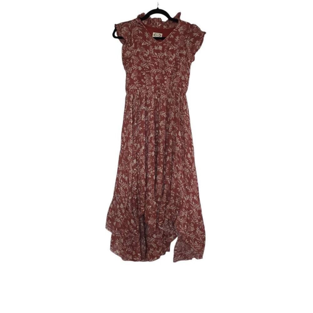 Mia Joy Girl's Size 12 Pink Cream Floral Print Ruffle Hankerchief Hem Dress